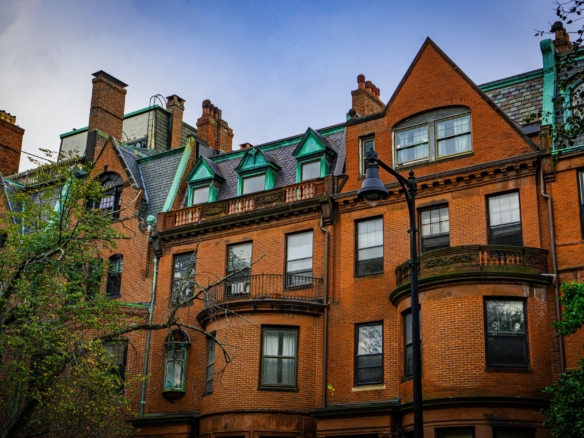 Boston apartment buildings on a residential street