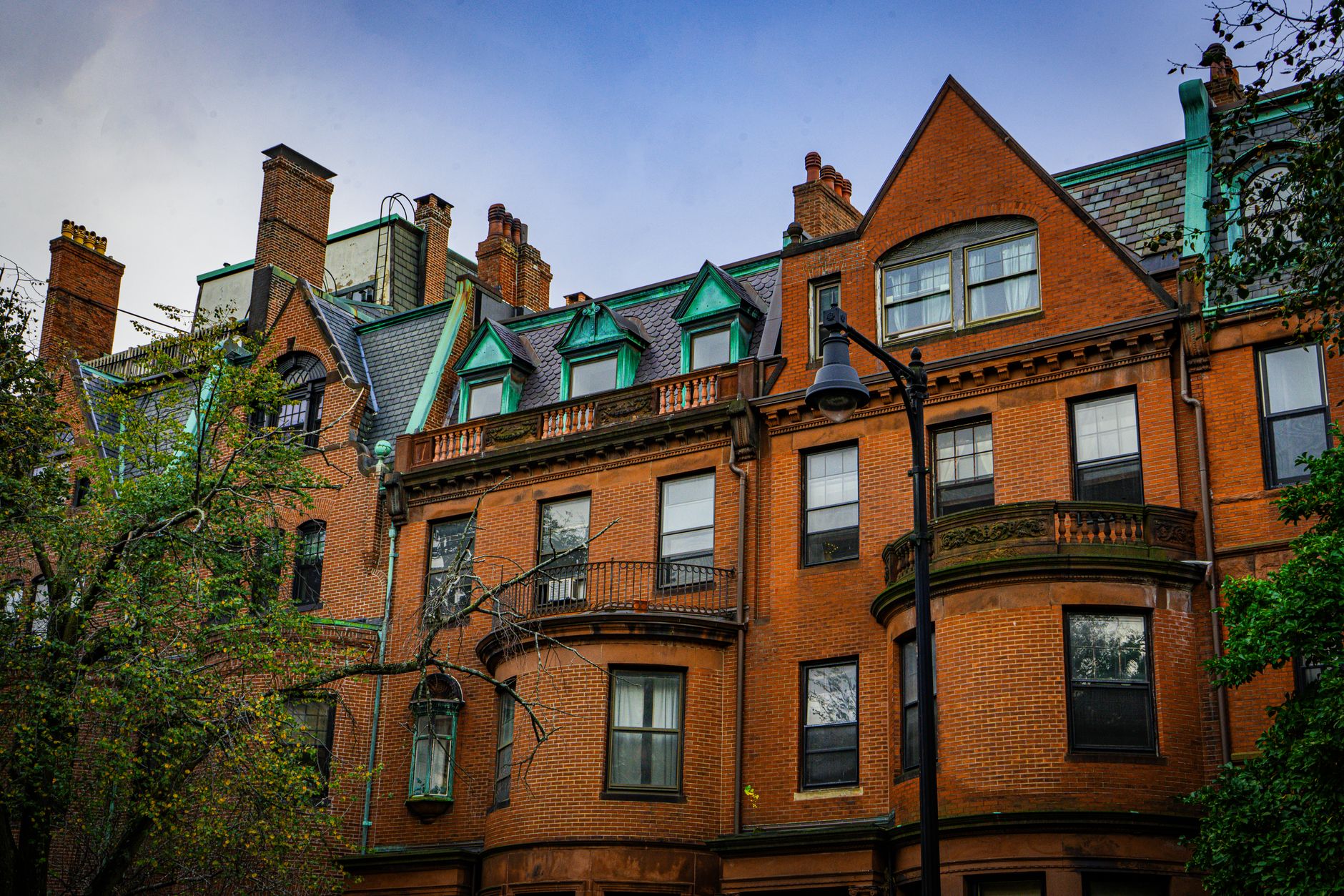 Boston apartment buildings on a residential street