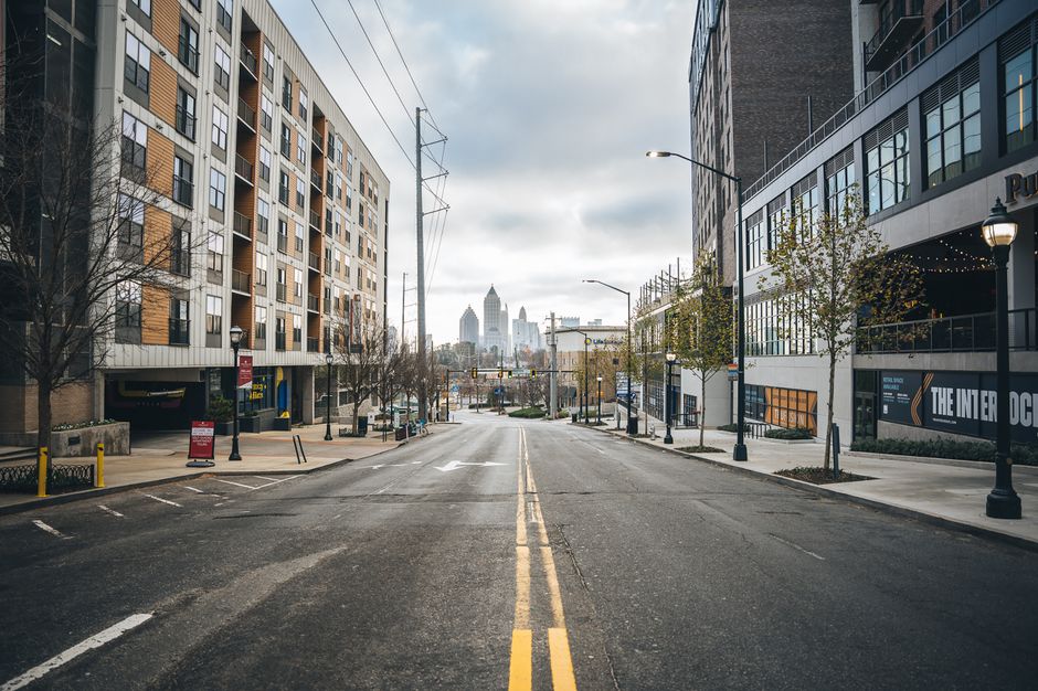 Street view toward downtown Atlanta, renting near transit